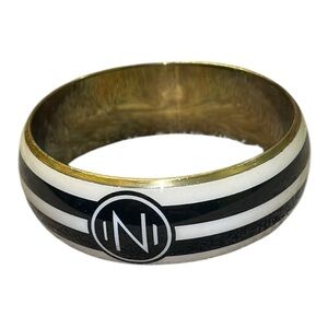 Mud Pie 80s VINTAGE Black While "N” Metal Inlay Stripe Bangle Bracelet Retro